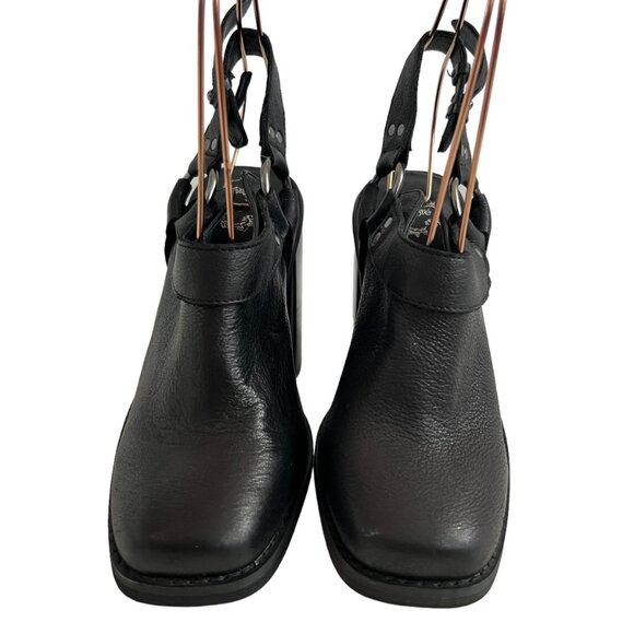 Ecote harness boots 8 ankle booties mules black leather block heel slingback - Picture 2 of 11